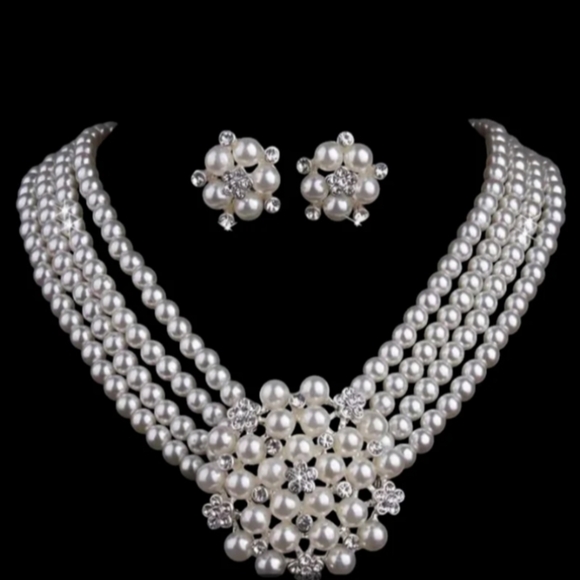 Jewelry - Elegant Pearl Necklace and Earring Set